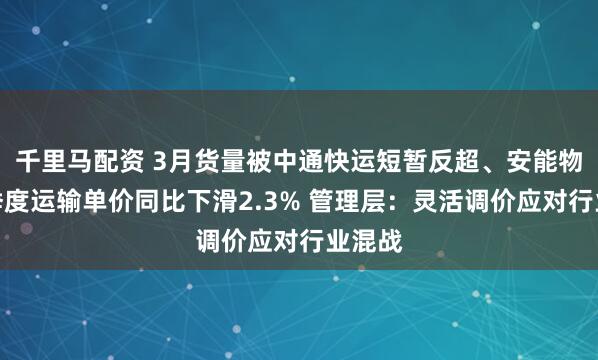 千里马配资 3月货量被中通快运短暂反超、安能物流一季度运输单价同比下滑2.3% 管理层：灵活调价应对行业混战